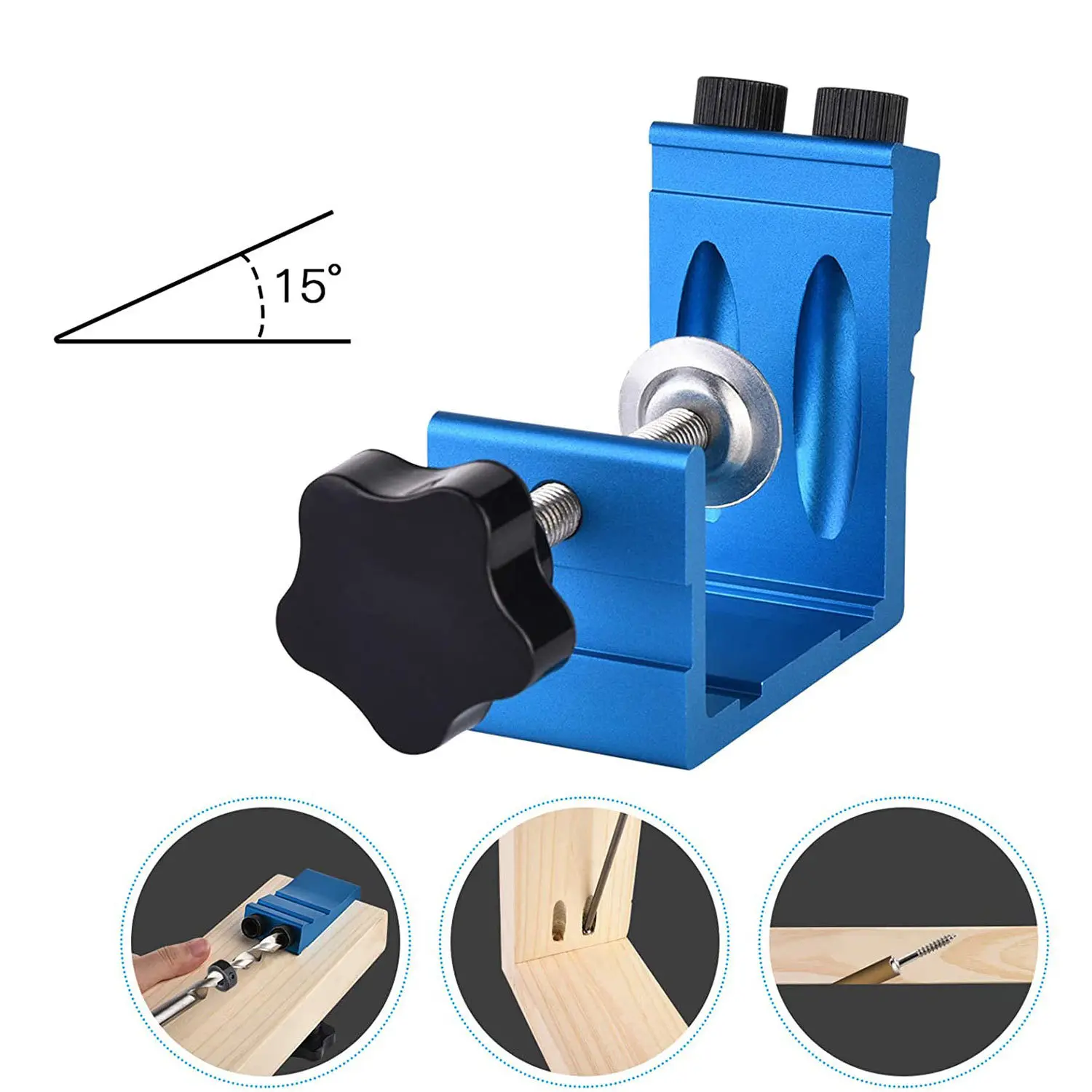 

46PCS 15° Angle Pocket Hole Drill Puncher Jig Kit Woodworking Pocket Hole Screw Jig Locator