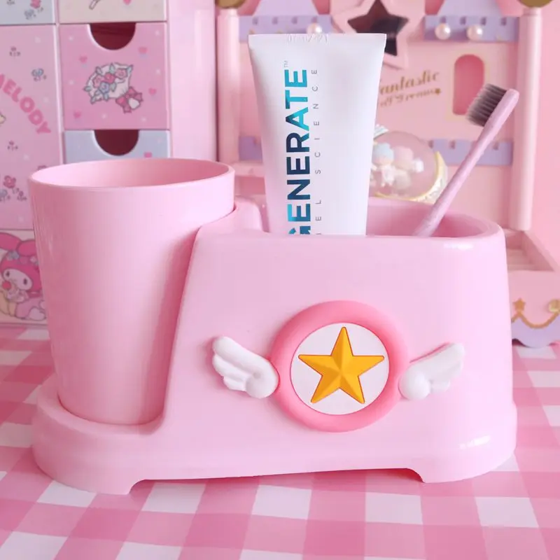 

Kawaii Pink Sakura Bathroom Shelf Home Cute Plastic Mouthwash Cup Toothbrush Holder Set Couple Gargle Cup Bathroom Accessories