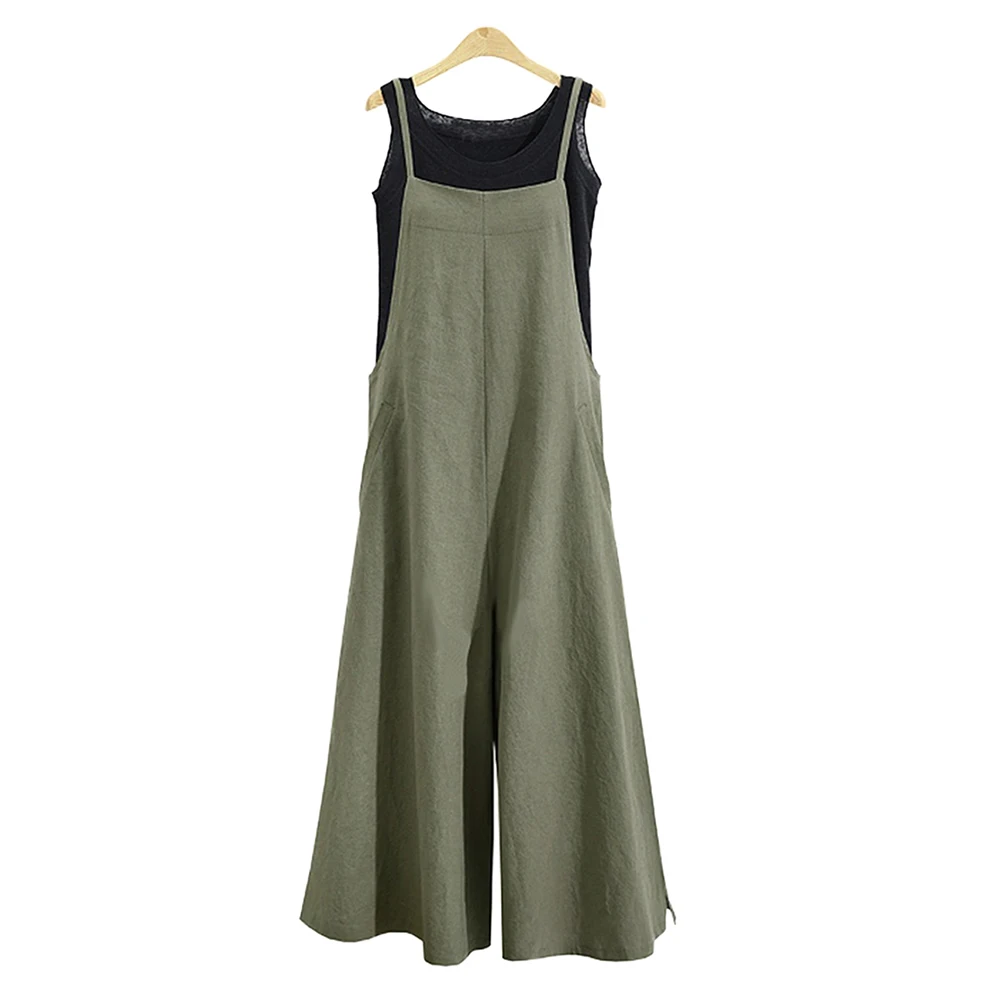 

Women Strap Loose Jumpsuit Summer Casual Wide Leg Pants Solid Dungaree Bib Overalls Sleeveless Oversized Cotton Linen Jumpsuits