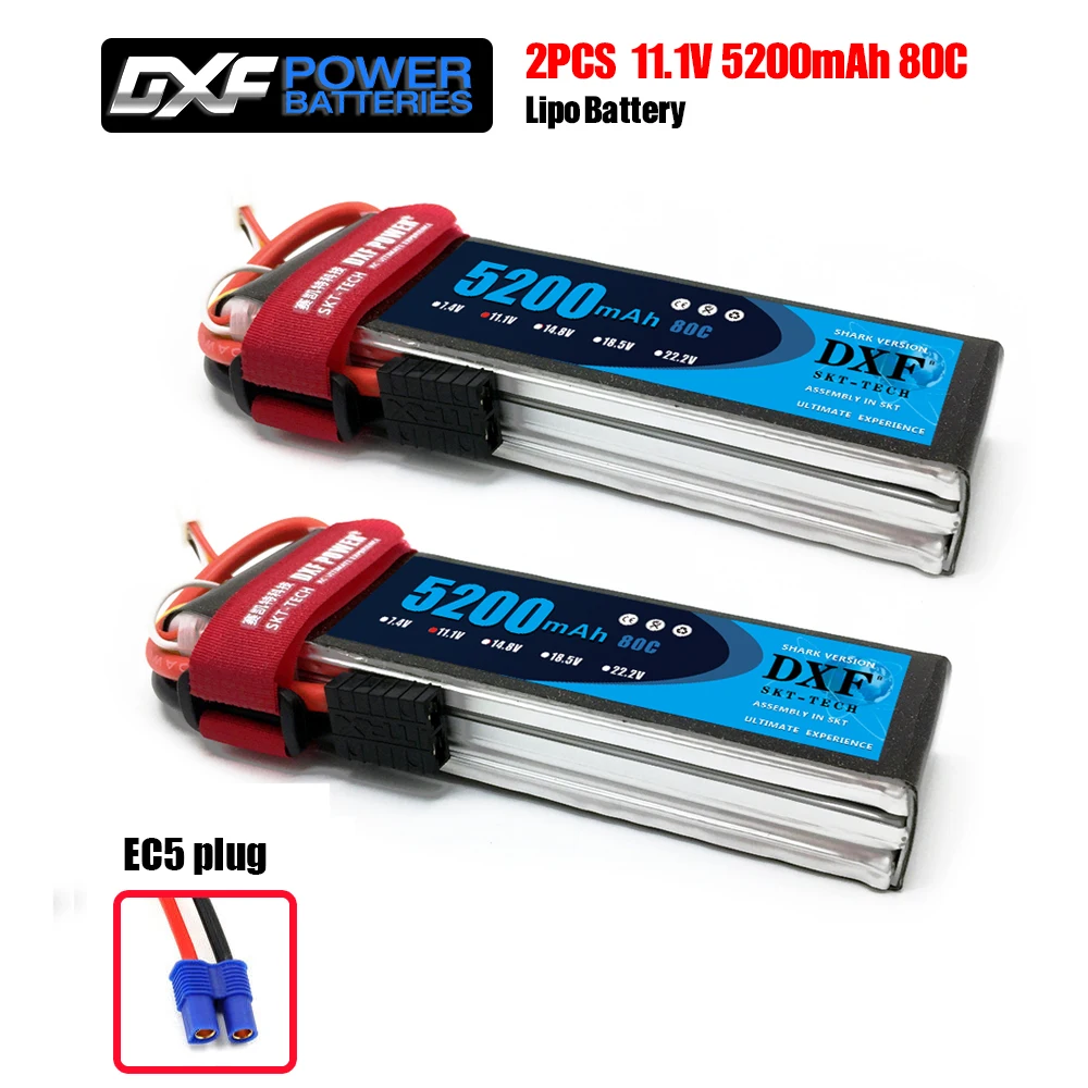 DXF RC батарея 2 шт 11,1 V 5200mAh 80C-160C 3S Lipo батарея для RC вертолетов самолета автомобиля дрона FPV лодки грузовика - Цвет: EC5 Plug