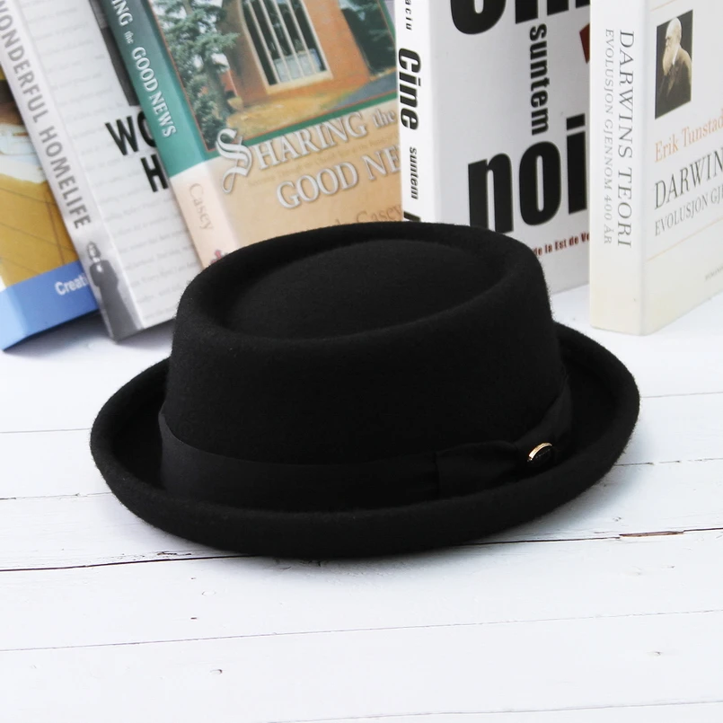 GEMVIE/для мужчин и женщин, шерсть, войлок, дробилка, Шляпа Fedora, винтажный изогнутый край, свиной пирог, шерстяная шапка, сезон осень-зима