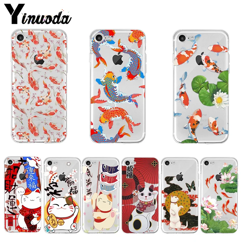 Yinuoda Koi рыба цветение вишни Счастливый Кот японский чехол для телефона iPhone X XS MAX 6 6s
