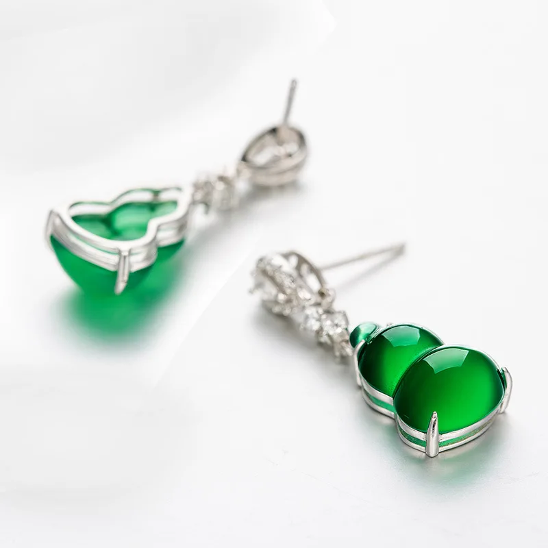 

925 Silver color Natural Emerald Stud Earring for Women Jade Gemstone Bizuteria 925 Silver Jewelry Garnet Emerald Earrings