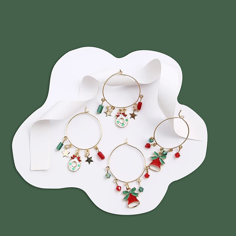 

2021 Christmas Earrings Jewelry Accessories Set Asymmetry Cute Santa Claus Snowman Tree Bell Christmas Gifts For Women Girls