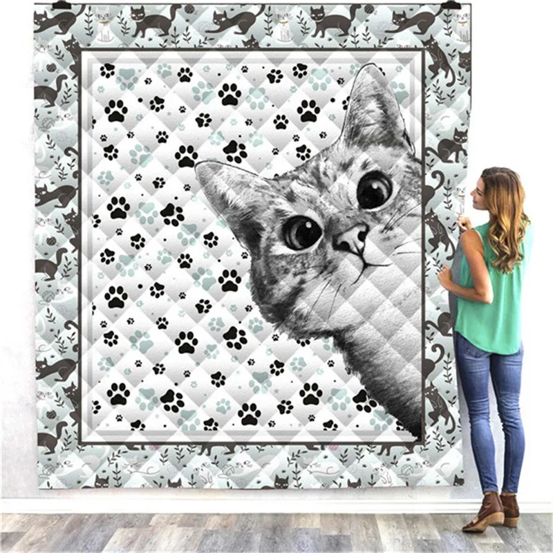 Летнее одеяло в клетку с 3D принтом ленивых котят|Одеяла| |