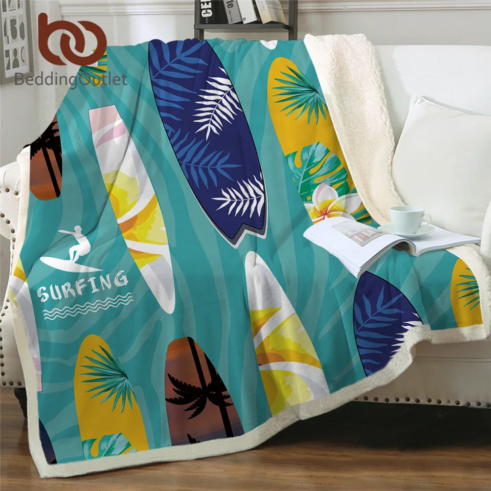 Покрывало для серфинга флисовое покрывало с цветочными листьями Тропическое