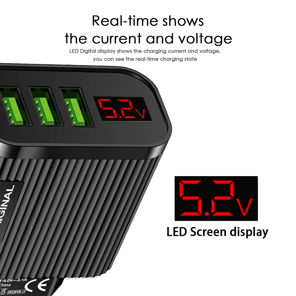 Зарядное устройство с 3 USB-портами и светодиодным дисплеем | Мобильные телефоны