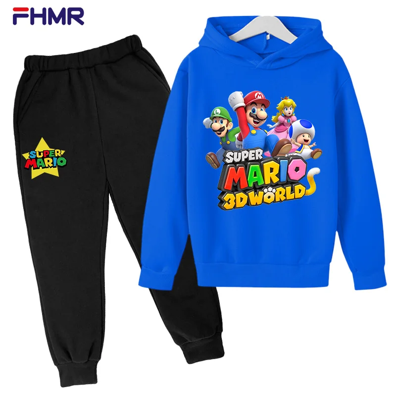 

New product 2021 Super Mario Kids Casual Pullover Sweater Shirt + Pants Boy Girl Cartoon Clothing Hot Sweater Suit Fun Clothing