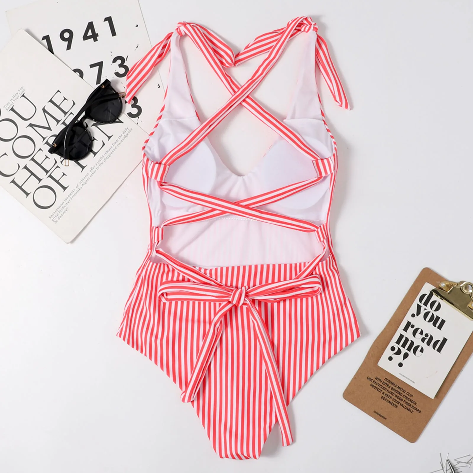 

Swimsuit 2020 For Women Swimwear New Ladies Stripe Printing Splicing Swimsuit Female Hot Bra Sling One piece Swimsuit 1208