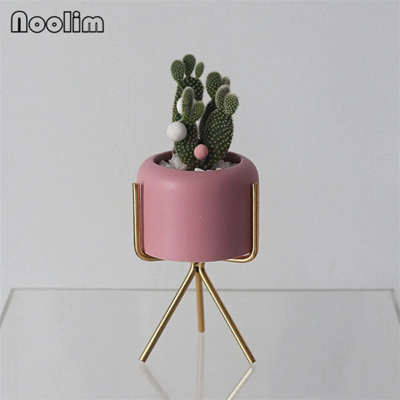 Pink C Скандинавский цветочный горшок с железной подставкой матовые суккуленты кактус плантатор металлический кронштейн офисные настольные растения контейнер домашний декор - Цвет: Pink C