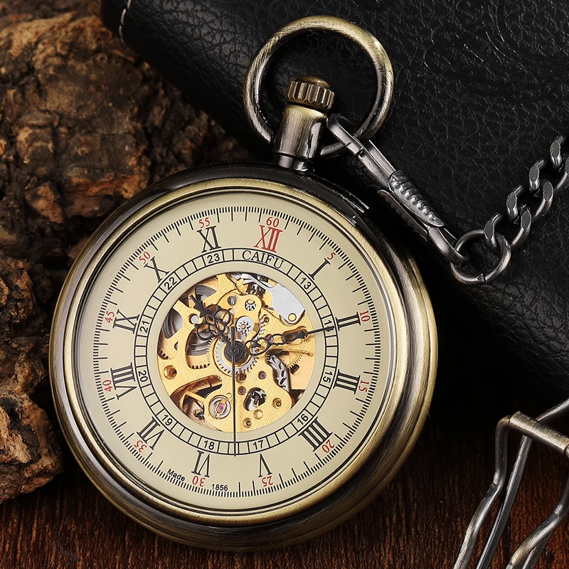 Top Brand Mechanical Pocket Watch Antique Collection Roman Numerals Fob Chain Hanging Clock with Gift Box for Men Dropshipping