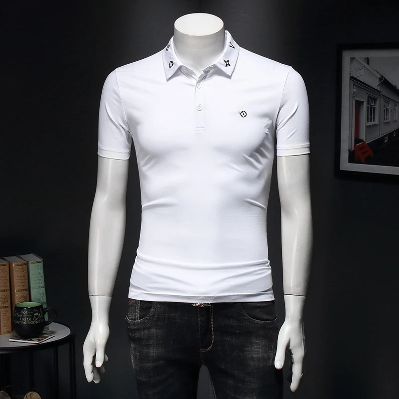 

2021 Summer New Arrivals Brand Men's Mercerized Cotton Solid Polo Shirts Embroidery Short Sleeve Shirt 4xl 5XL E170