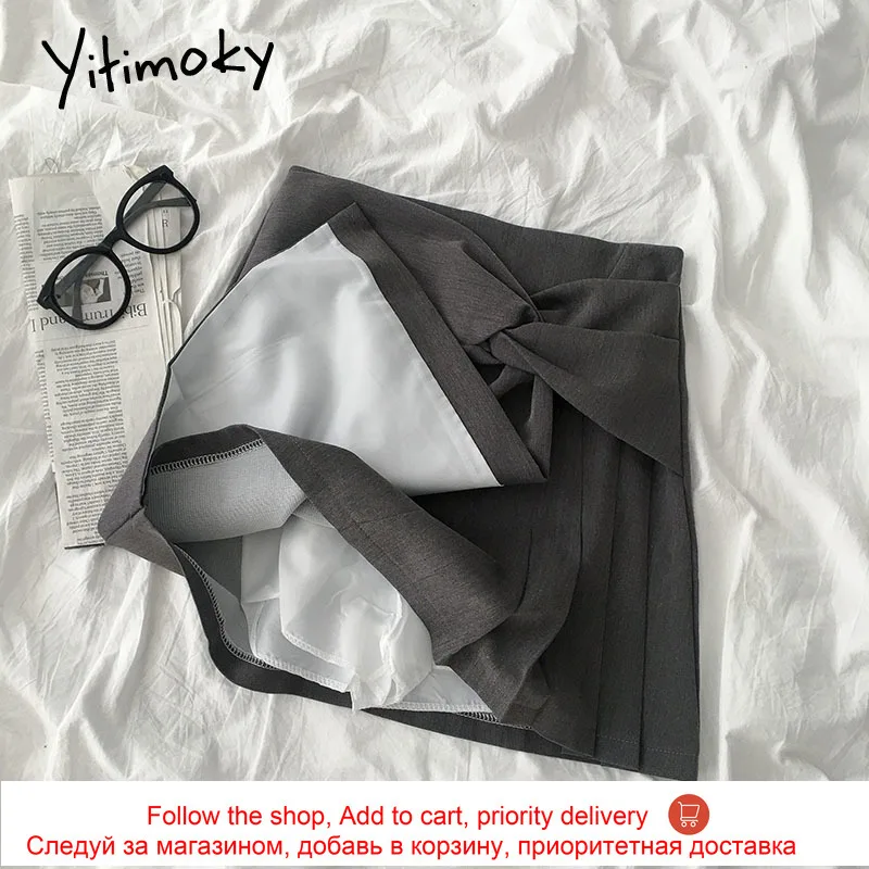 

Yitimoky Asymmetrical Mini Skirts Spring 2021 Korean Style Loose Casual High Waist A-Line Black Skirts for Women New Hot Sale
