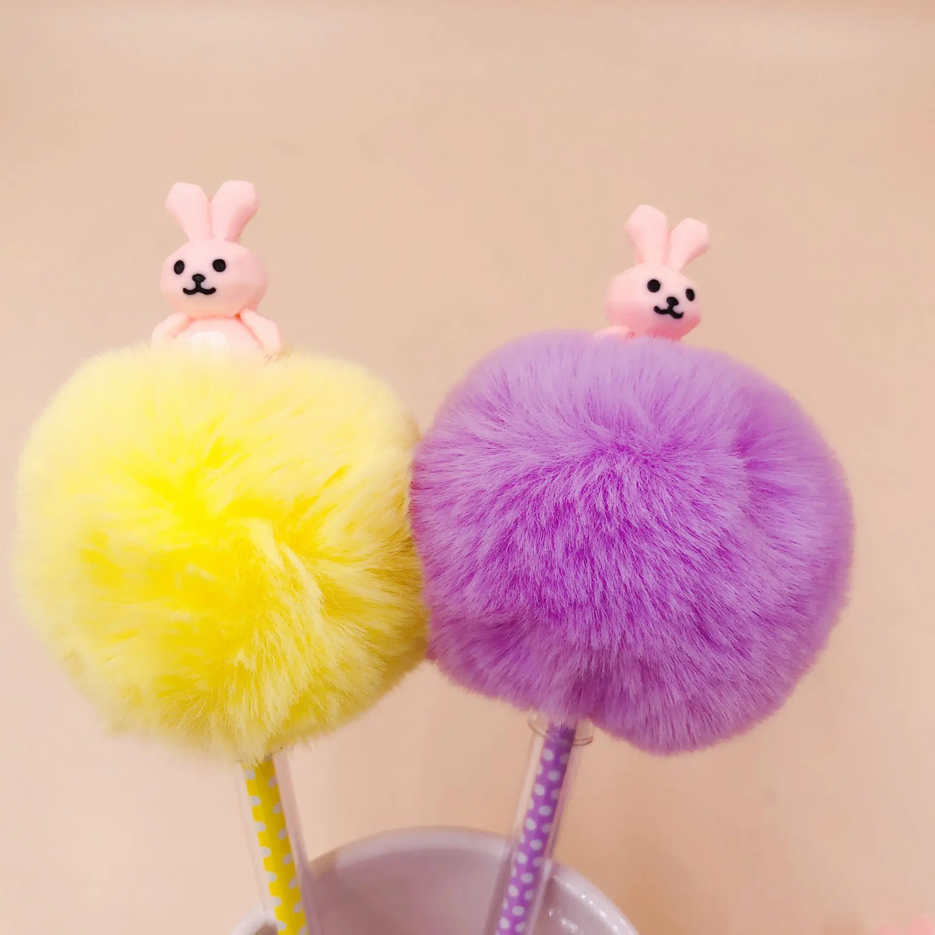 

12pcs Gel Pens Cute Rabbit fur ball black colored kawaii gel-ink pens pens for writing Cute stationery office school supplies