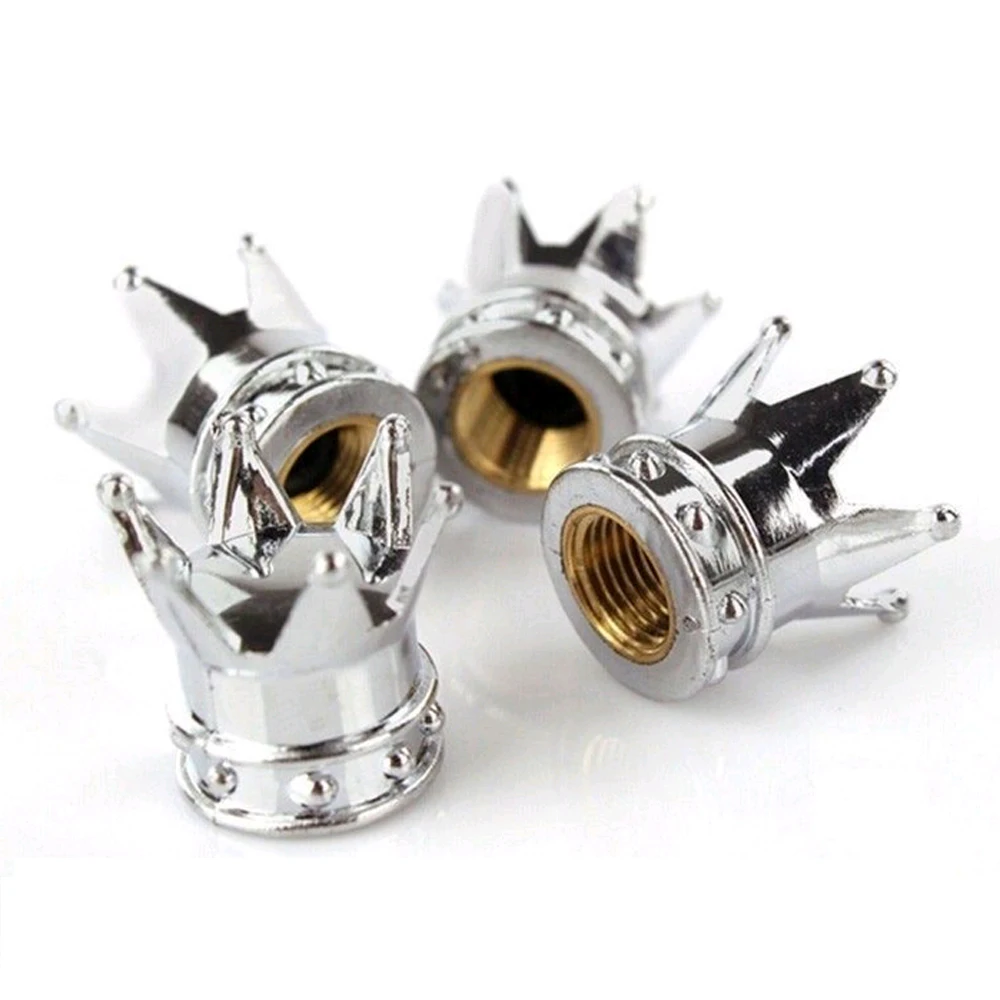 

4pcs/set Universal Chrome Crown Style Car Tire Tyre Air Valve Stem Caps Auto Wheel Stem Air Valve Dust Covers Car Accessories