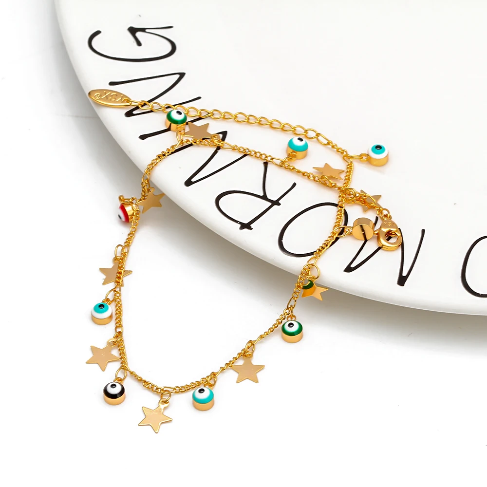 Lucky Eye Star Evil Eye очаровательный ножной браслет золотого цвета ножная цепочка браслет с кисточками на лодыжке Регулируемая Мода Бижутерия для ног для женщин EY6502