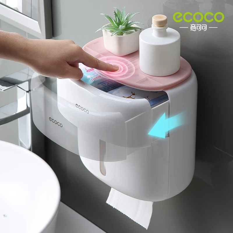 ecoco wall mounted waterproof toilet paper holder shelf multifunctional storage box for toilet paper bathroom toilet accessories free global shipping