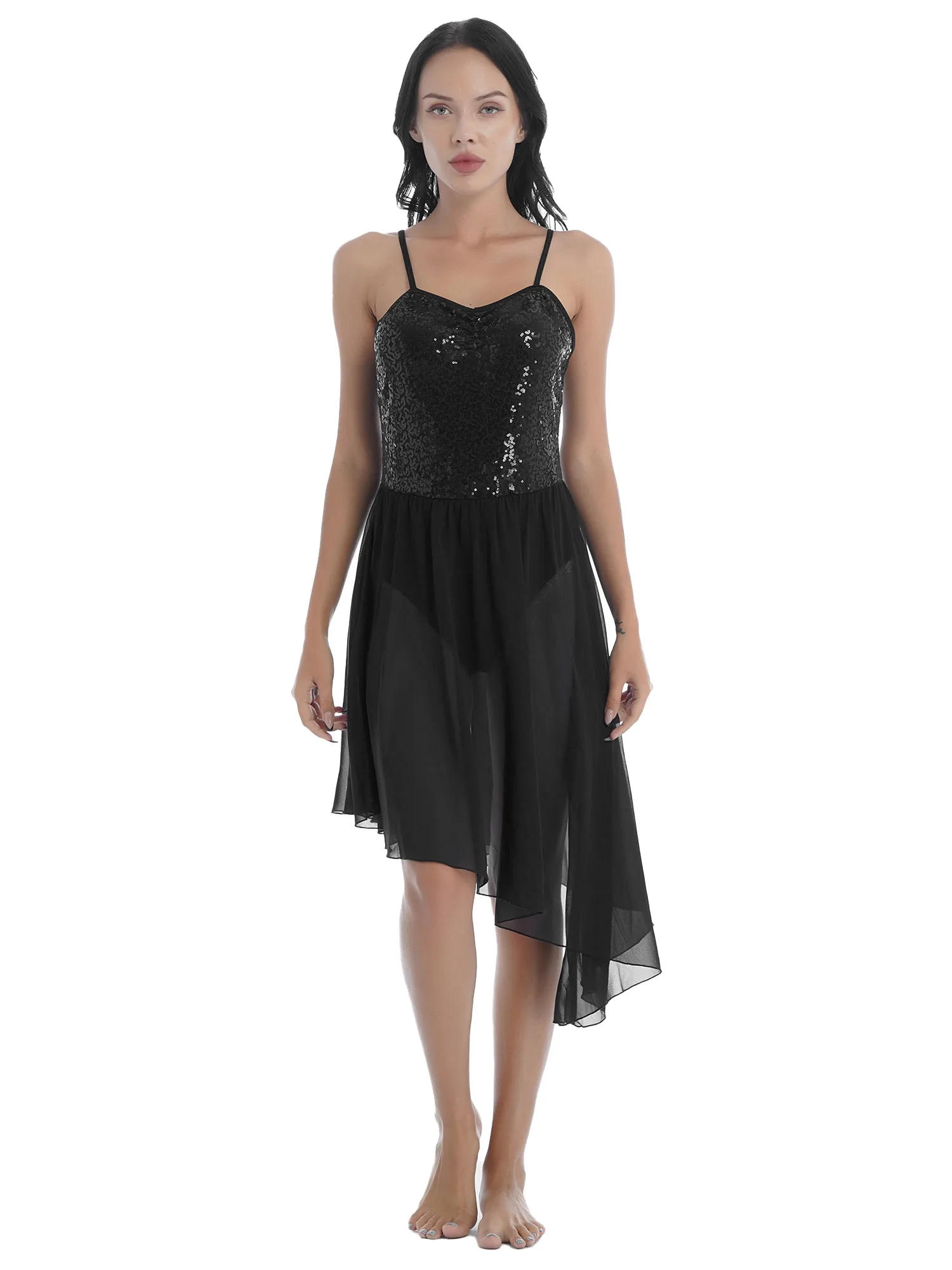 Women Sequins Ballet Tutu Dress Dancing Costume for Leotards Adults Irregular Hem Lyrical Contemporary Dance | Тематическая одежда