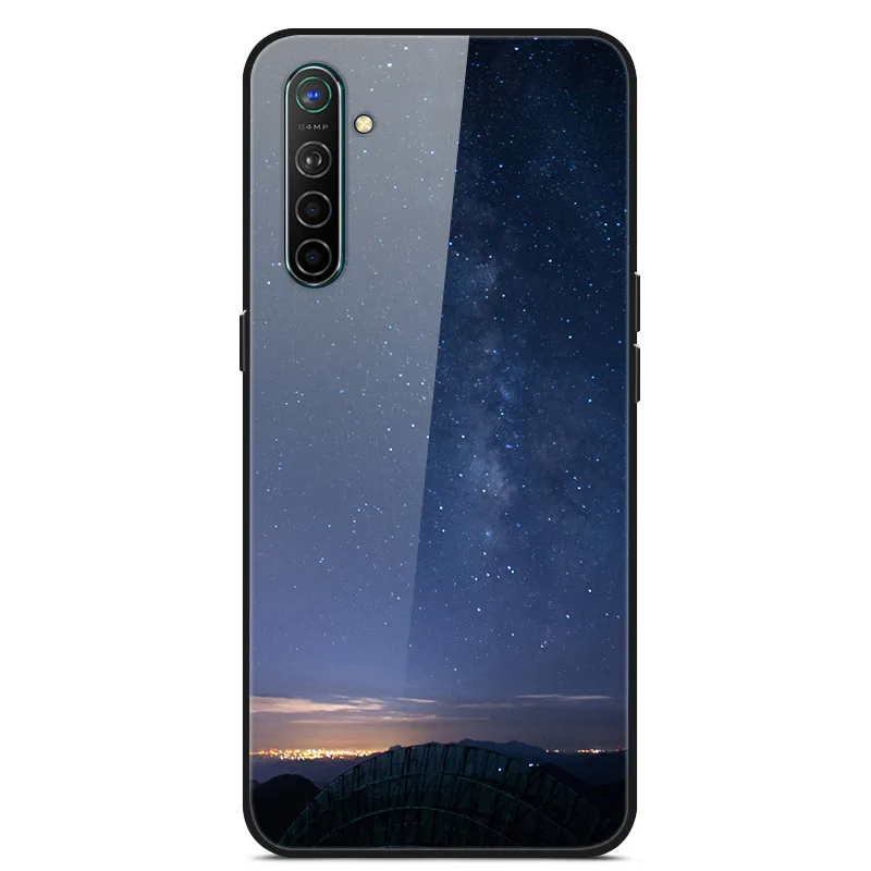 Чехол для Oppo Realme X2, чехол из закаленного твердого стекла для Oppo Realme XT X2 Pro, чехол, мягкий силиконовый бампер с принтом - Цвет: Тёмно-синий