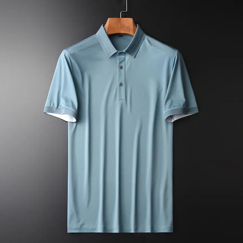 

Крутая мерсеризованная футболка с коротким рукавом, мужская летняя рубашка-поло с отворотом, новинка из шелковистой дышащей сетки с коротк...