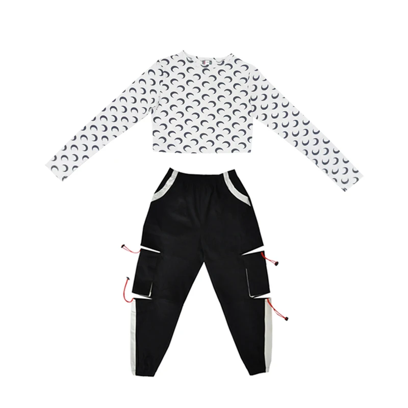 

Girls Hip Hop Tide Clothes Children Street Dance Costumes Kids Jazz Dancing Outfit Ripped Pants Modern Stage Show Wear DN6115