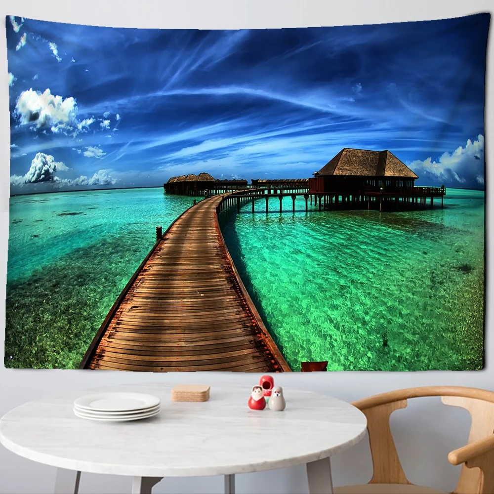 Красивый большой настенный гобелен с рисунком природного леса вид на море хиппи