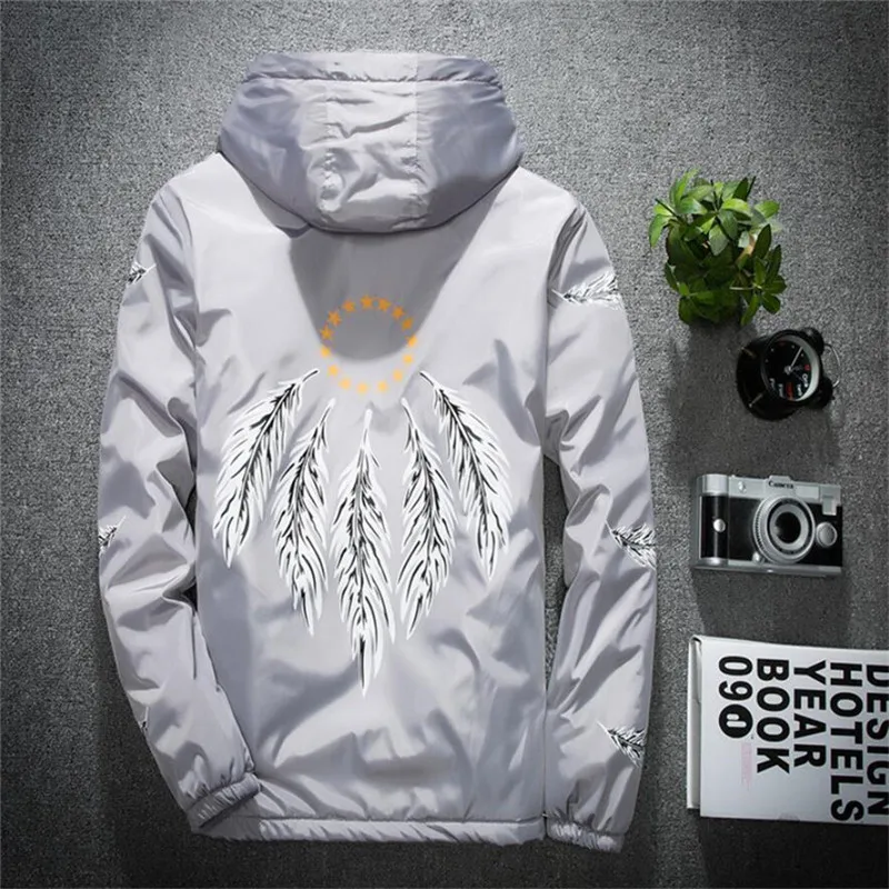 

2020 New Men Hooded Jacket Slim Fit Thin Windbreaker Plus Size Fashion Print Casual Coat Autumn Outdoor Streetwear
