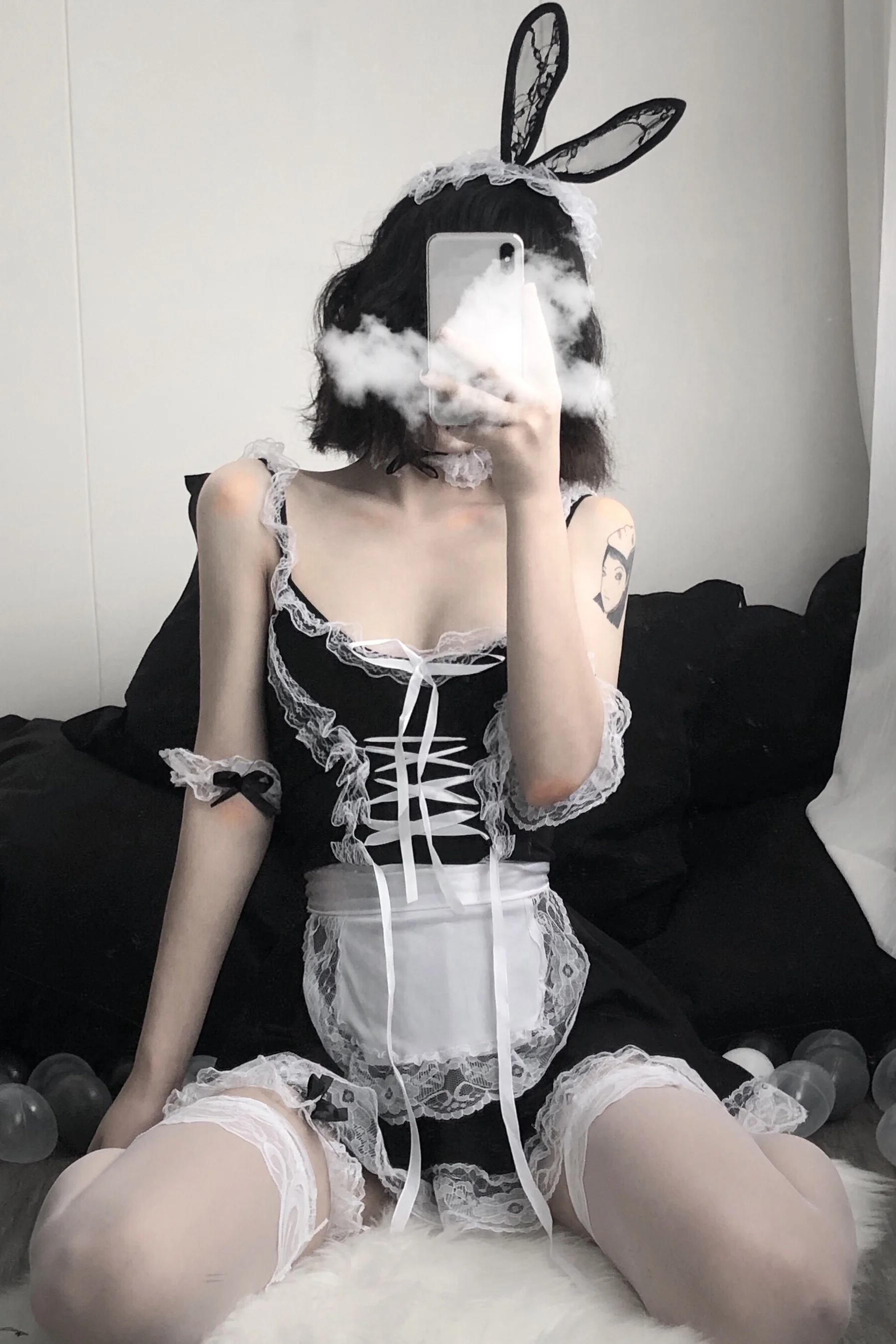 

Cute Maid COS Lace-up Dress Bunny Sexy Ruffle Maid Outfit Japanese Girl Cosplay Costumes Daily Apron Uniform Kawaii Nightdress