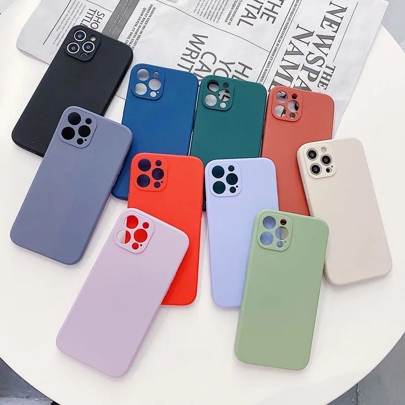 

Soft Square Shockproof Case For iPhone 12 Mini 11 Pro Max 8 7 Plus XR X Xs Max SE2 Silicone Protection Candy Color Cover