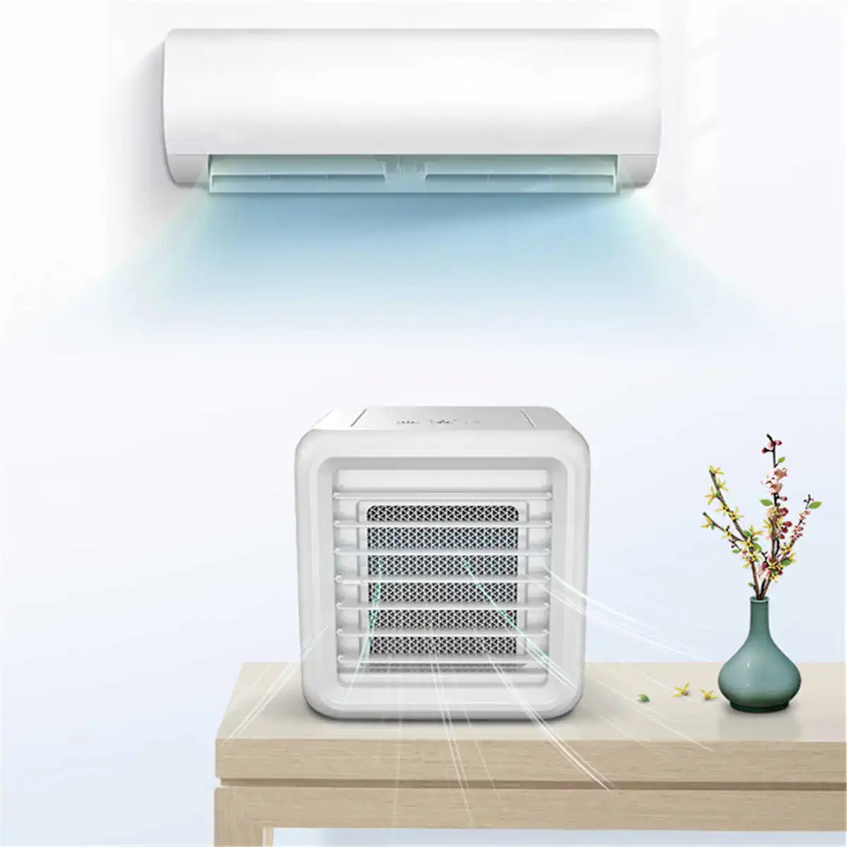 

Portable Mini Air Conditioner 7 Colors Light Air Conditioning Humidifier Purifier USB Air Cooler Fan with 2 Water Tanks FAN19
