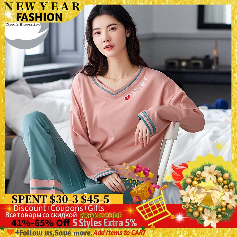 

Сезон весна-осень; Женская сна 100% хлопковые пижамы с длинными рукавами; Пижамный комплект; Пижамы; Одежда для сна; M -XXL Домашняя одежда мода