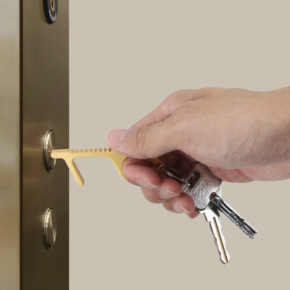 

Non-contact Door Handle Key Chain Door Opener Keychain Auto Interior Accessories Avoid Touching Key Buckle Press Elevator Tool