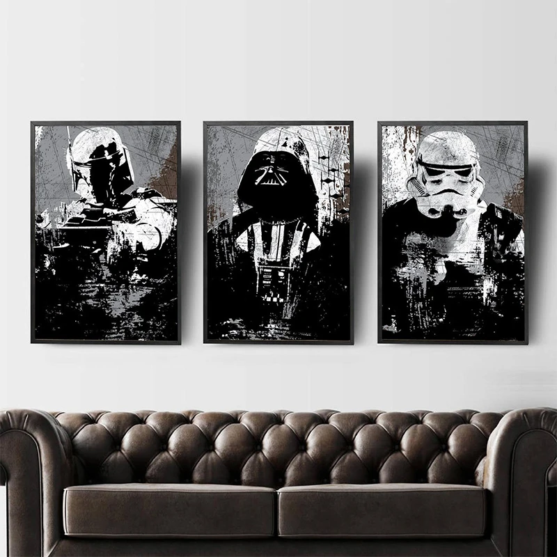 

Classic Movie Star Wars All Black Darth Vader Storm Trooper Boba Fett Poster Canvas Painting Wall Art Picture Print Fans Poster