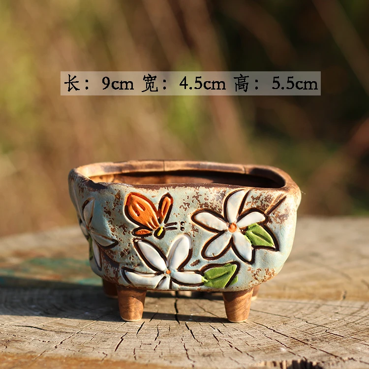 02- Korean Simple Fleshy Flower Pot Ceramic Hand-painted Fresh Thumb Pot Coarse Pottery Permeable Pot Peach Egg Flesh Flower - Цвет: 02-
