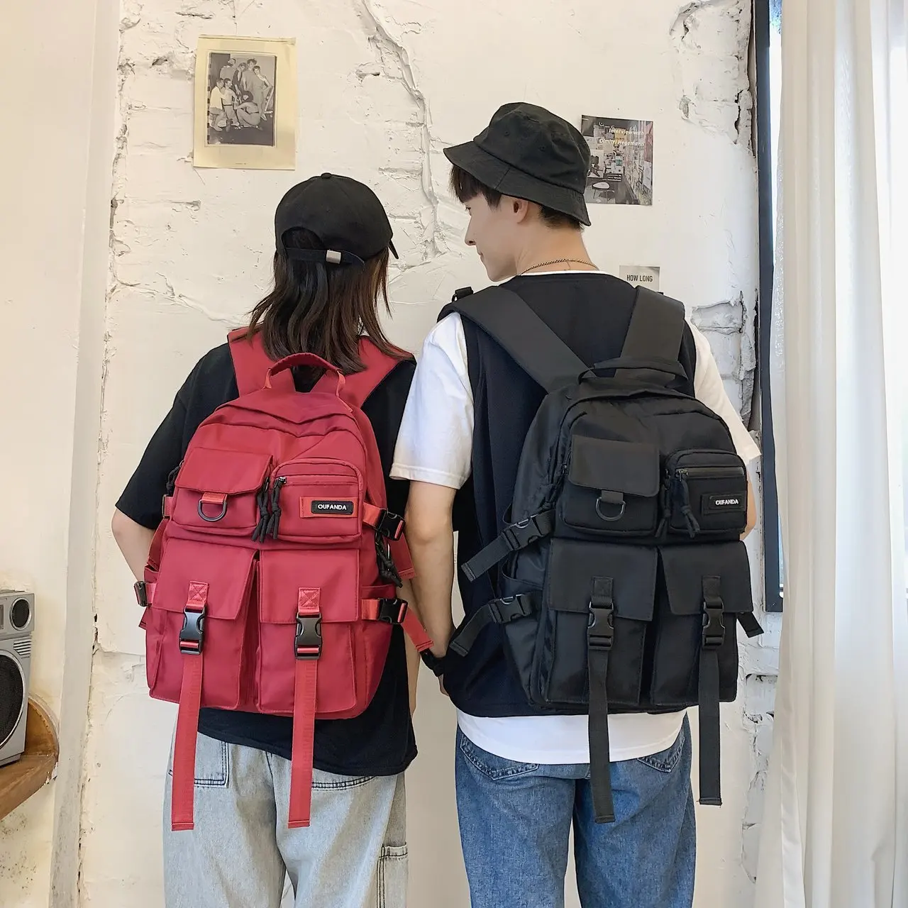 

MJZKXQZ New Waterproof Nylon Women Backpack Ladies Large Capacity Schoolbag For Teenage Girls Double Front Pocket Mochilas Sac