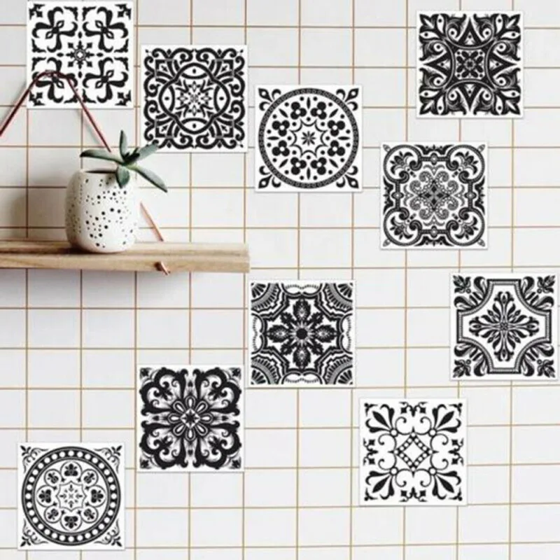 

Black And White Retro European Bathroom Tile Paste Oil Proof Paste Bathroom Wall Paste Waterproof Paste Wallpaper