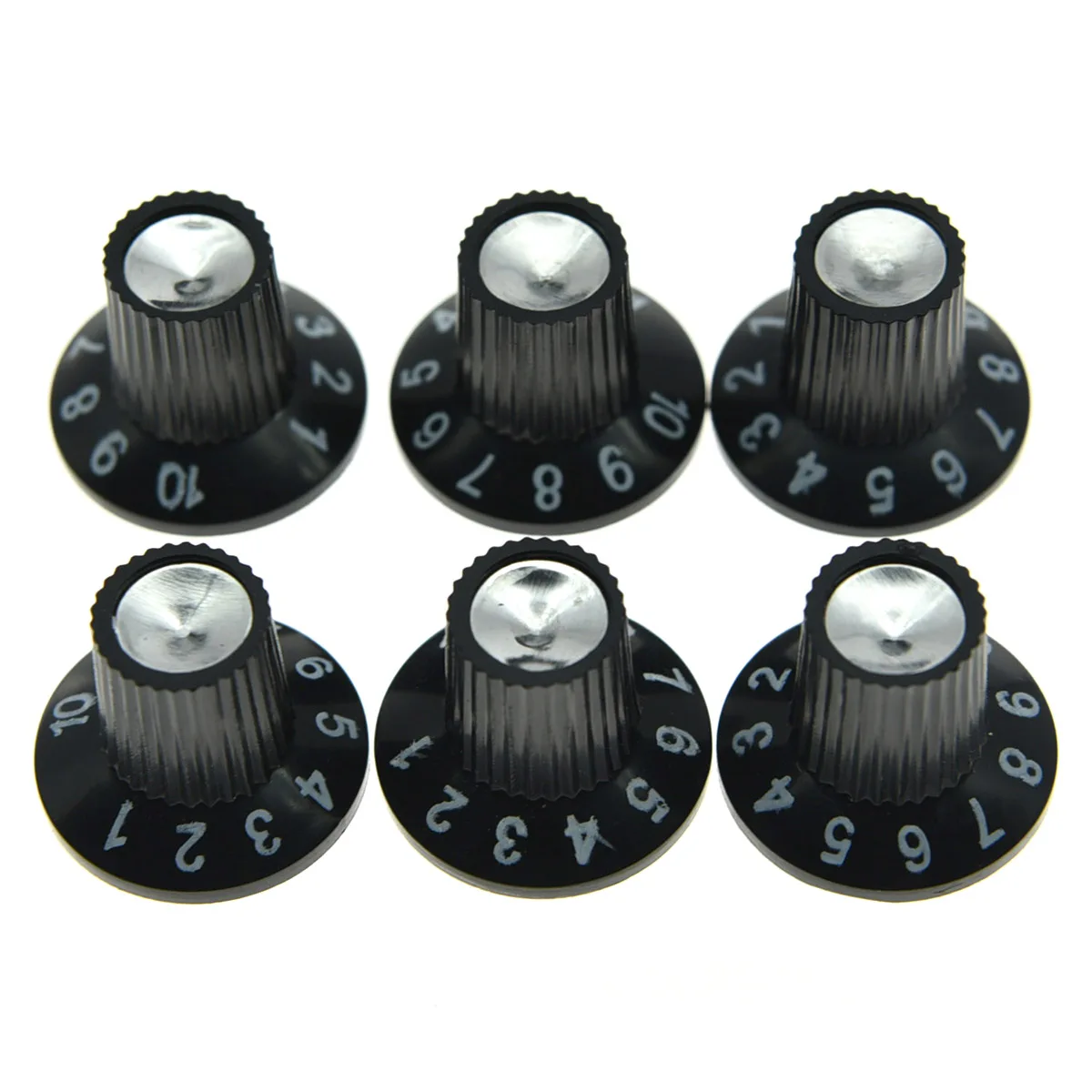 

Ohello 6PCS Black Silver Guitar Amp Knobs Control Knob Volume Tone Fits for Fender 6mm Shaft Pots Amplifers