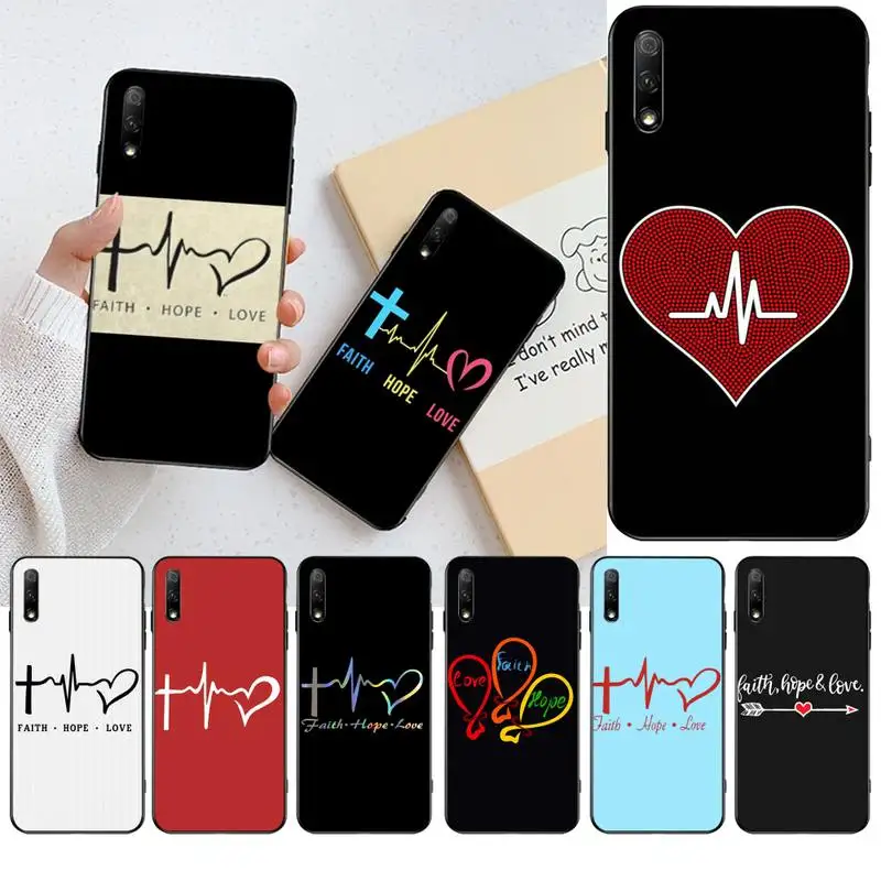 Простой силиконовый черный чехол с надписью Love Hope Faith для Huawei Honor 30 20 10 9 8 8x 8c v30 Lite