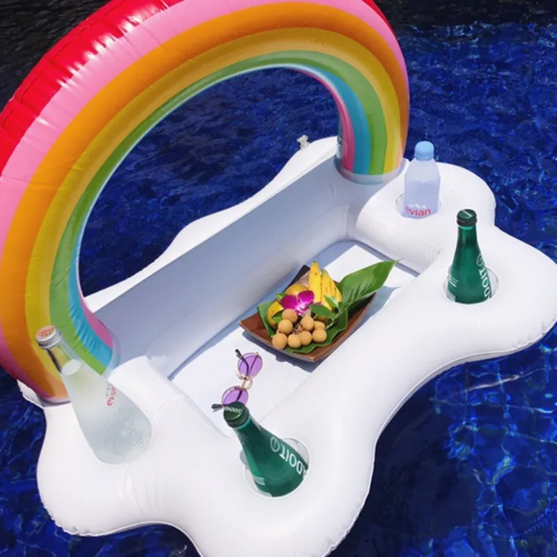 

Hot Sale Pvc Material Inflatable Sequin Rainbow Ice Bar Cloud Coaster Tray Water Cup Holder Arch Water Leisure Entertainment Toy