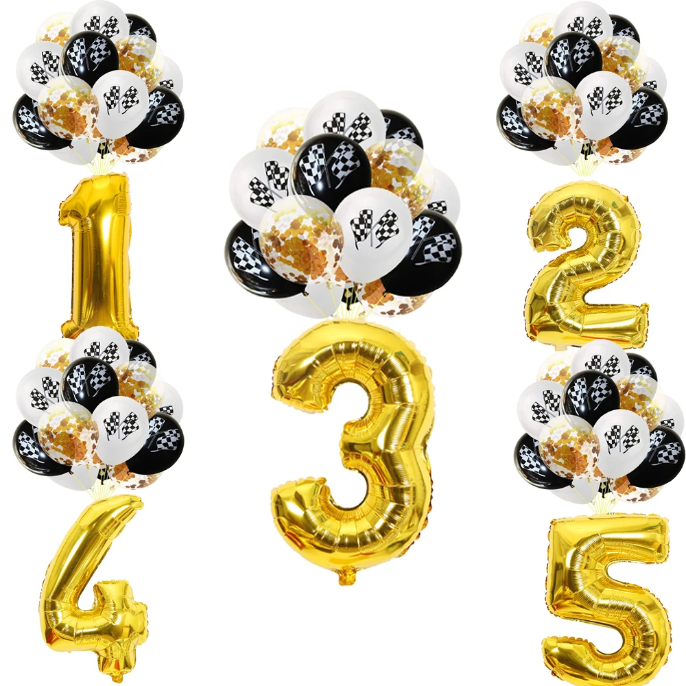

F1 черно-белый гоночный тематический латексный шар с золотым номером, набор для укравечерние, шахматы одноразовые, товары для детвечерние праздников