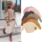 Повседневные свитера для маленьких девочек и мальчиков на осень и зиму, теплый вязаный однотонный плотный пуловер с длинным рукавом, одежда для детей от 9 месяцев до 5 лет