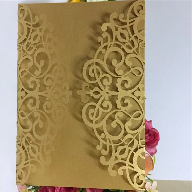 pearl dark gold 10 шт. розовое золото бордовый винтажные свадебные пригласительные открытки конверт с лазерной резкой Пригласительные открытки - Цвет: pearl dark gold