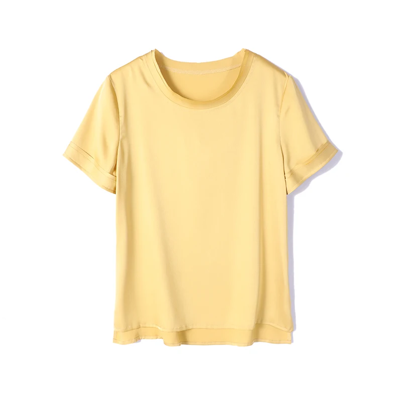 

Summer Korean Fashion Silk T-shirts for Women Vintage Satin Tops for Women Short Sleeves Loose Office Lady Shirts