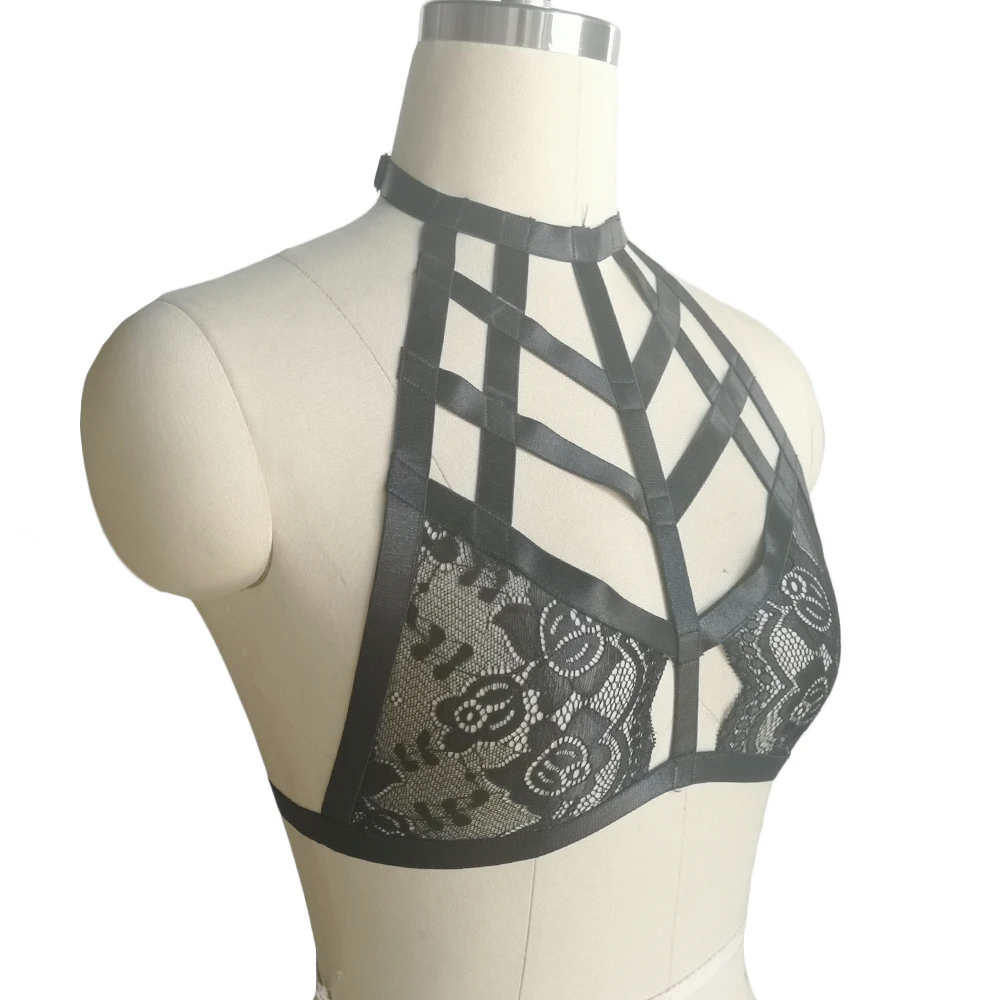 Для Женщин Кружевной Бюстгальтер портупея для тела ремень черный без косточек