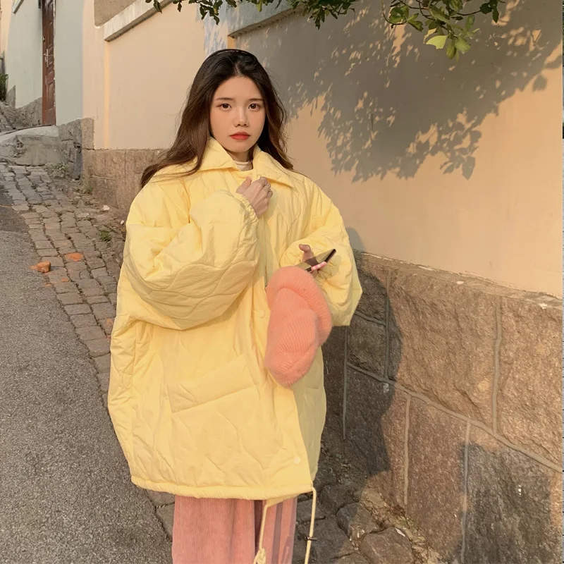 2021 Winter Cotton Padded Jacket Women Korean Retro Solid Color Fleece Fur Parka New Thick Warm Oversized Coat Female Outerwear