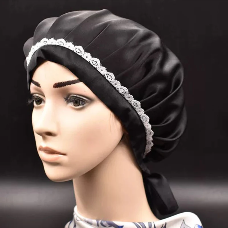 Большая удобная женская модная кружевная шелковая шапка для волос ночная