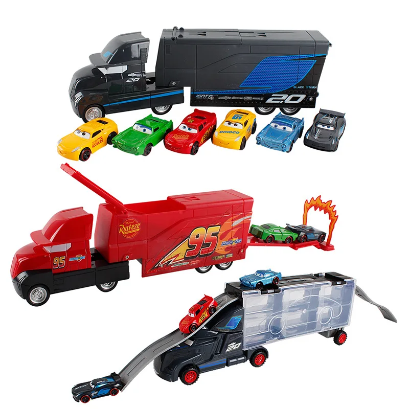 سيارات ديزني بيكسار 3 ديكاست شاحنة من خليط معدني مع 6 سيارات صغيرة 3 ماكوين جاكسون ستورم ماكوين لعب الأطفال هدية