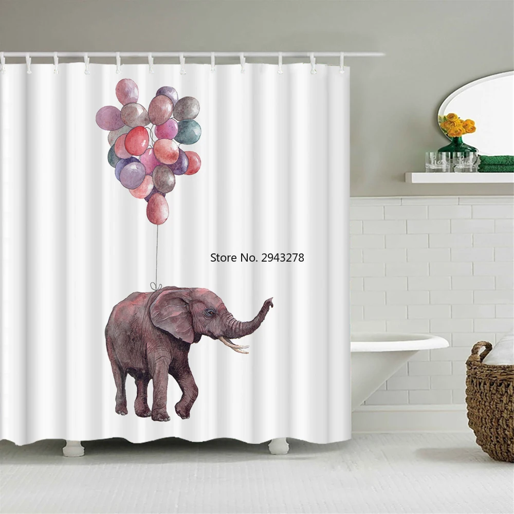 

Занавеска для душа из полиэстера с изображением слона, домашний декор, многоразмерная Водонепроницаемая Штора для ванной комнаты с изображ...