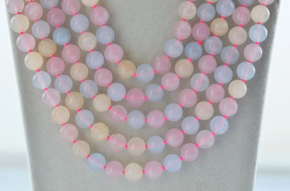

Z10972 17"~100" 10mm Pink Blue Round Morganite Stone Bead Necklace