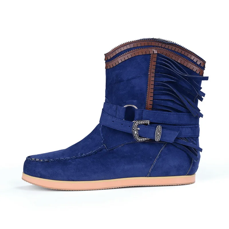 Новинка 2020 года Женские ботильоны с кисточками и круглым носком Ботинки пряжкой